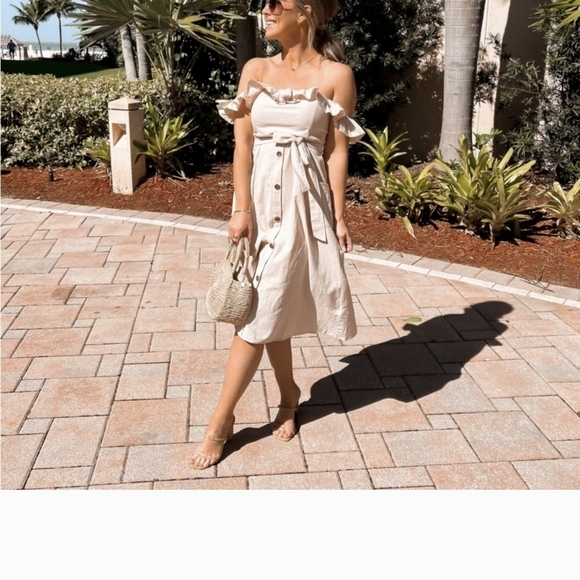 Indikah Cream Off-Shoulder Ruffled Midi Sundress Sizr 12 - Picture 5 of 16